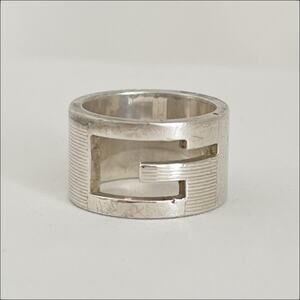 GUCCI Ring Interlocking G Silver 925 Ring Branded Cutout G Unisex Band 6.25